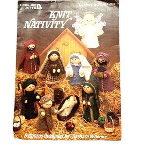 Knit Nativity Scene Knitting Pattern #305 Leaflet 9 Figures Leisure Arts Vintage